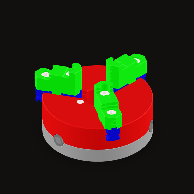 Self centering lathe chuck, isometric view