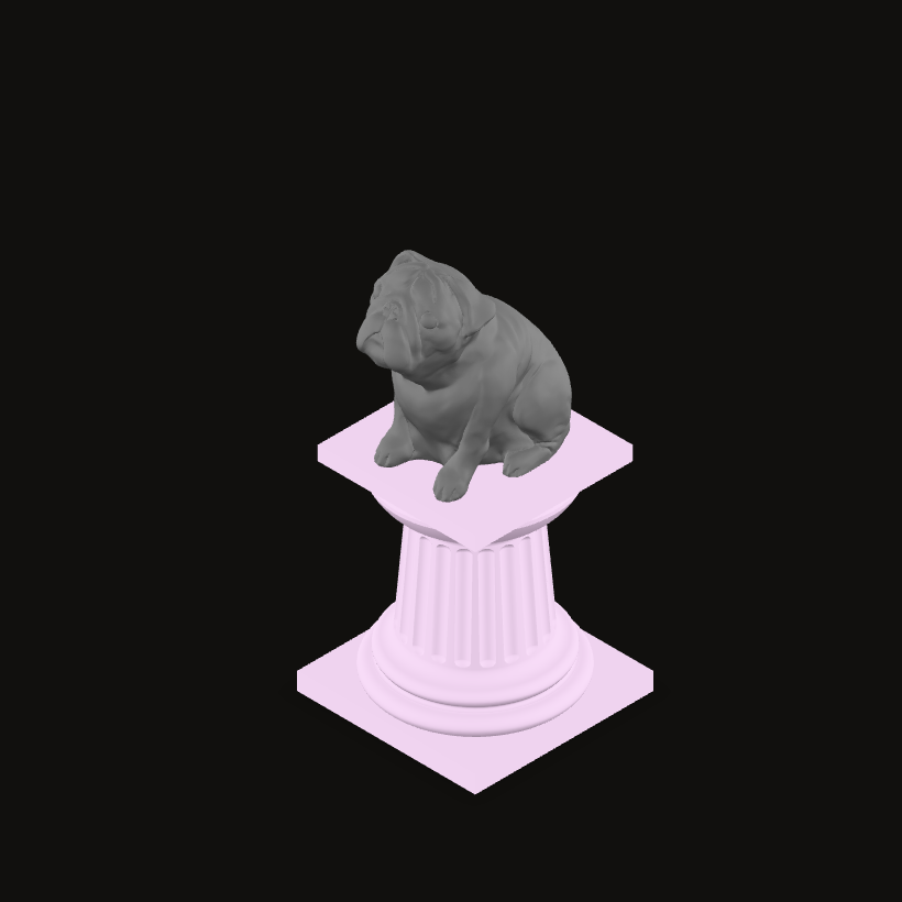 Pug statue, isometric view